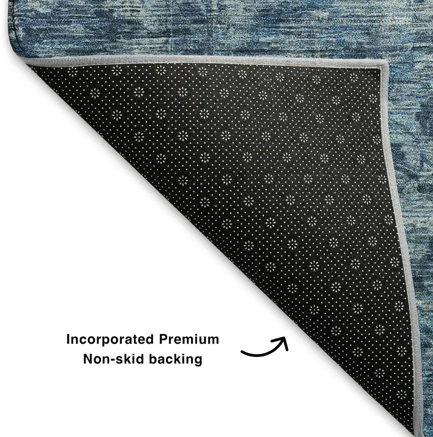 Blue And Navy Blue Oriental Washable Area Rug With UV Protection Photo 6