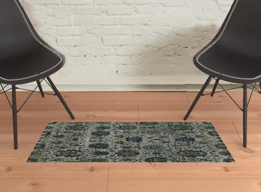 Blue And Navy Oriental Power Loom Stain Resistant Area Rug Photo 2