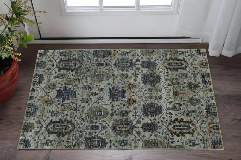 Blue And Navy Oriental Power Loom Stain Resistant Area Rug Photo 5