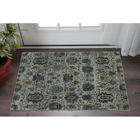 Blue Green Oriental Power Loom Area Rug Photo 1