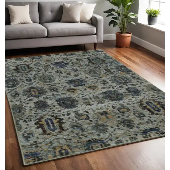 Blue Green Oriental Power Loom Area Rug Photo 1