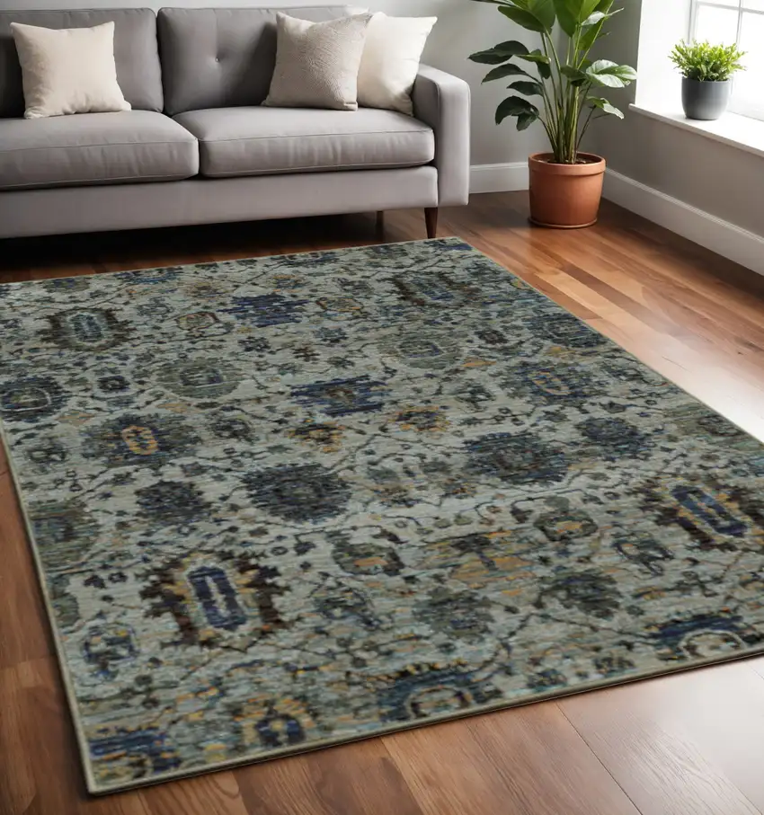 Blue Green Oriental Power Loom Area Rug Photo 1