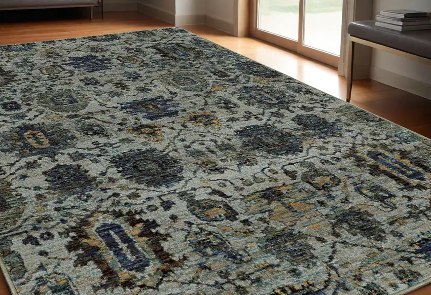 Blue Green Oriental Power Loom Area Rug Photo 1