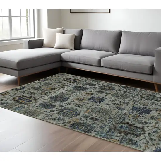 Blue Green Oriental Power Loom Area Rug Photo 1