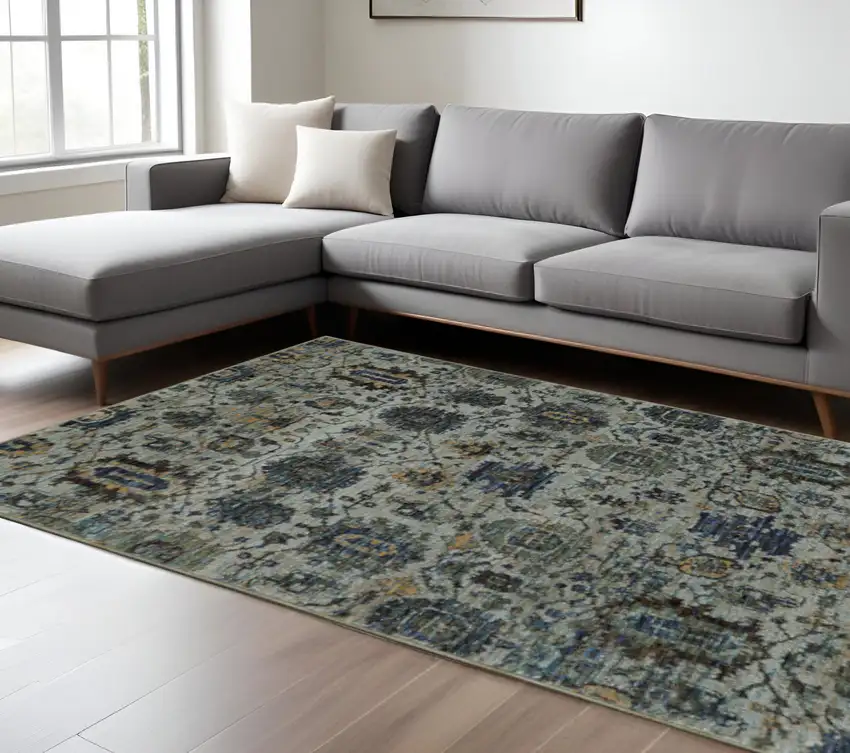 Blue Green Oriental Power Loom Area Rug Photo 1