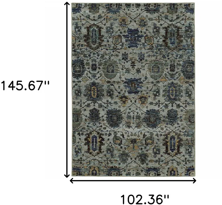 Blue And Navy Oriental Power Loom Stain Resistant Area Rug Photo 3