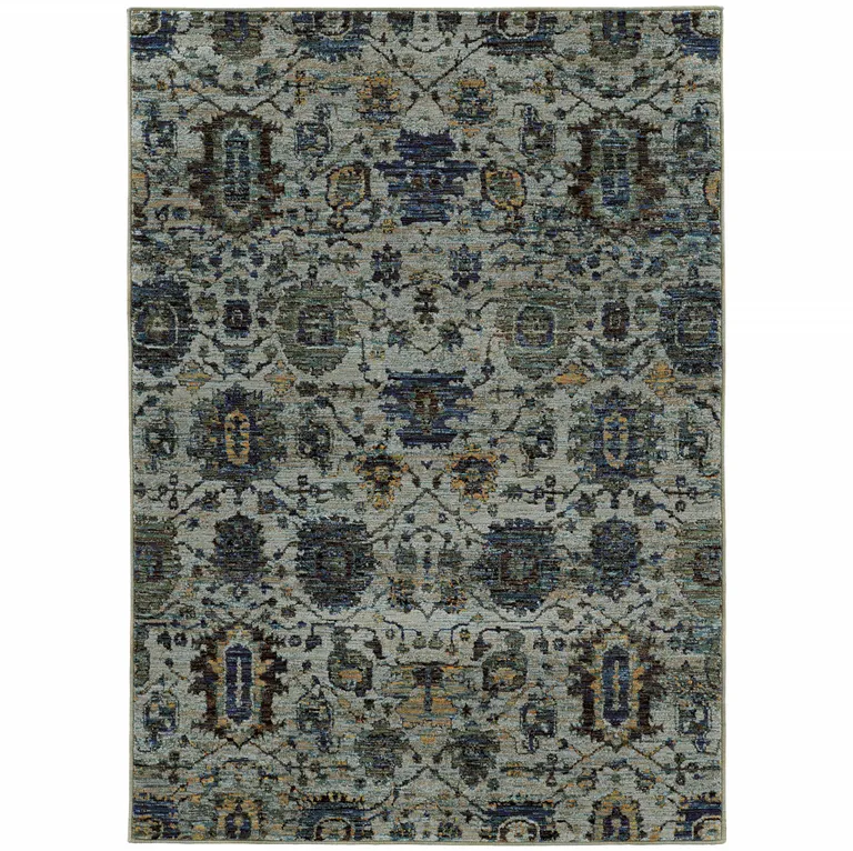 Blue And Navy Oriental Power Loom Stain Resistant Area Rug Photo 2