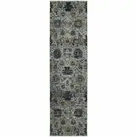 Photo of Blue And Navy Oriental Power Loom Stain Resistant Runner Rug