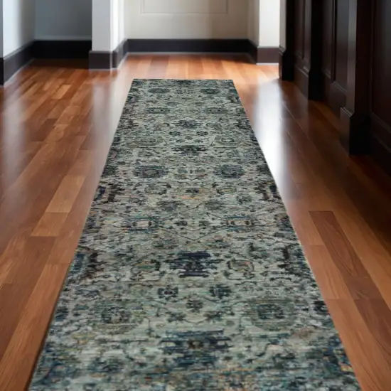 12' Blue Oriental Runner Rug Photo 1