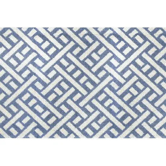 Blue And Off White Trellis Washable Area Rug With UV Protection Photo 2