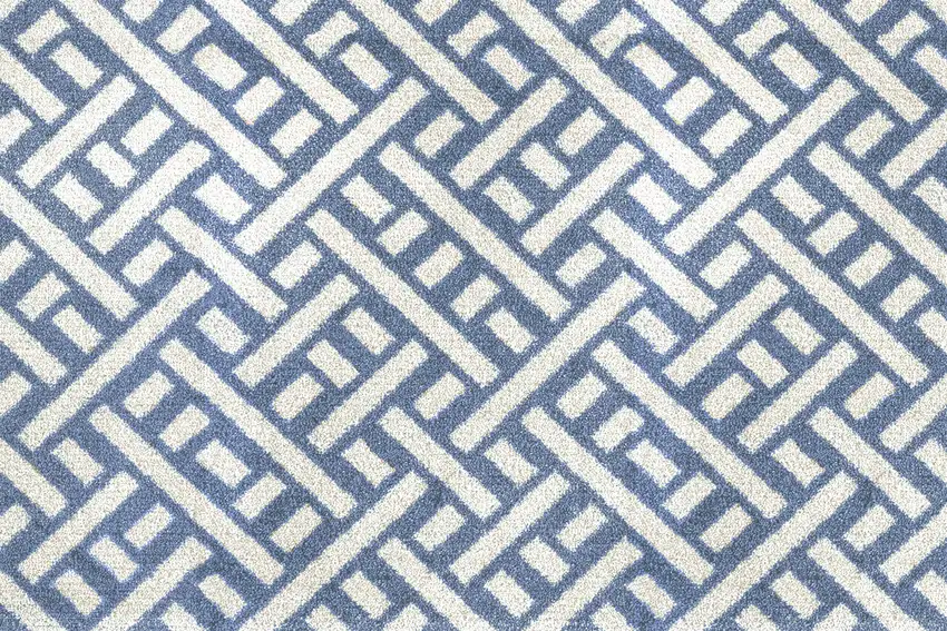 Blue And Off White Trellis Washable Area Rug With UV Protection Photo 2