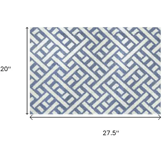 Blue And Off White Trellis Washable Area Rug With UV Protection Photo 6