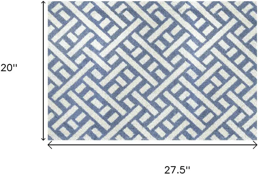 Blue And Off White Trellis Washable Area Rug With UV Protection Photo 6
