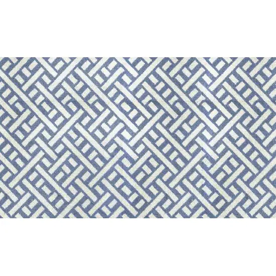 Blue And Off White Trellis Washable Area Rug With UV Protection Photo 2