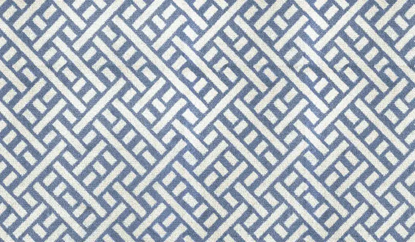 Blue And Off White Trellis Washable Area Rug With UV Protection Photo 2