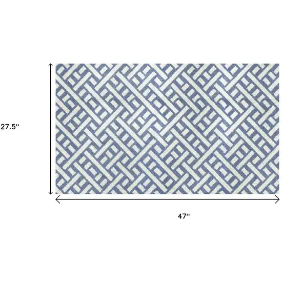 Blue And Off White Trellis Washable Area Rug With UV Protection Photo 5