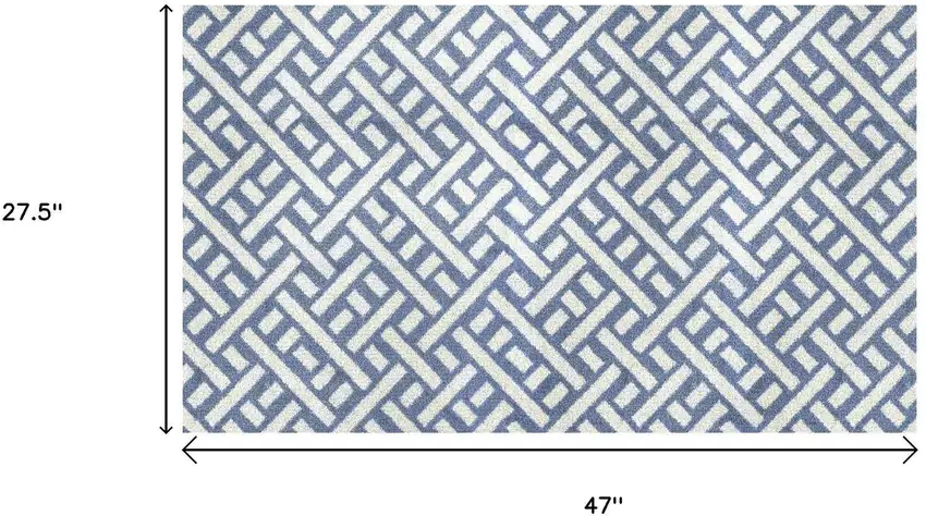 Blue And Off White Trellis Washable Area Rug With UV Protection Photo 5