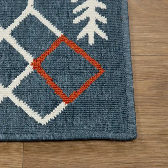 Blue And Off White Tribal Square Rug Photo 6
