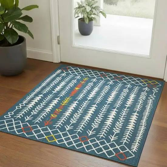 Blue And Off White Tribal Square Rug Photo 1