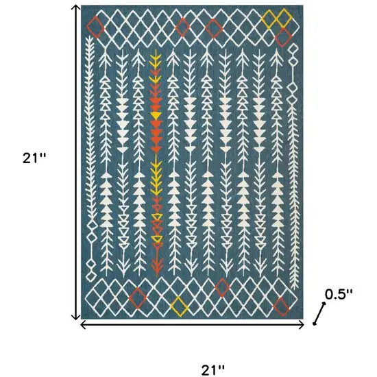 Blue And Off White Tribal Square Rug Photo 3