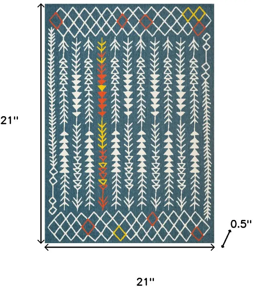 Blue And Off White Tribal Square Rug Photo 3