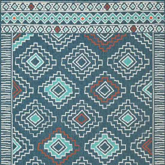 Blue And Off White Tribal Square Rug Photo 5
