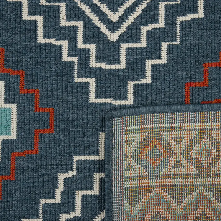 Blue And Off White Tribal Square Rug Photo 8