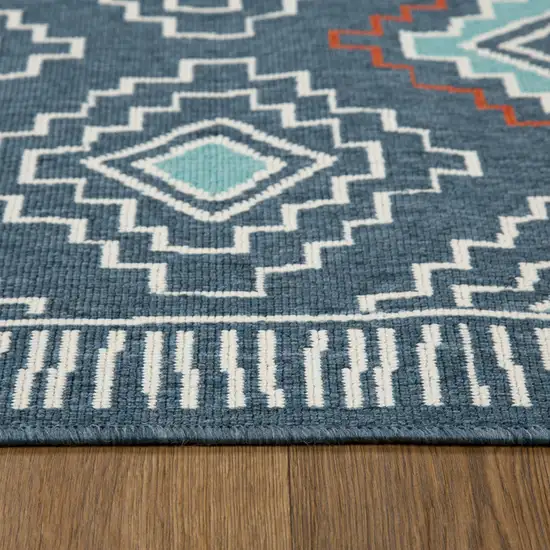 Blue And Off White Tribal Square Rug Photo 7