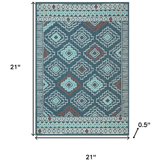 Blue And Off White Tribal Square Rug Photo 3