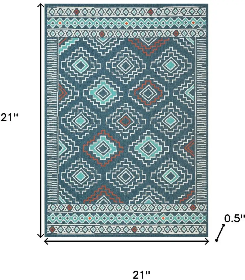 Blue And Off White Tribal Square Rug Photo 3