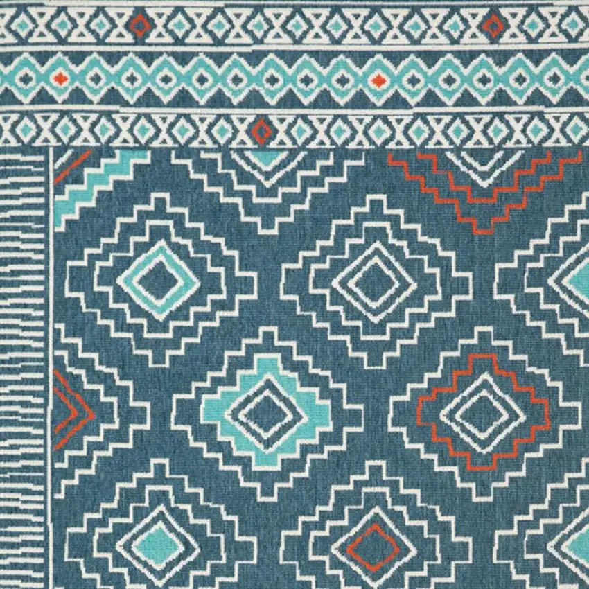 Blue And Off White Tribal Square Rug Photo 4