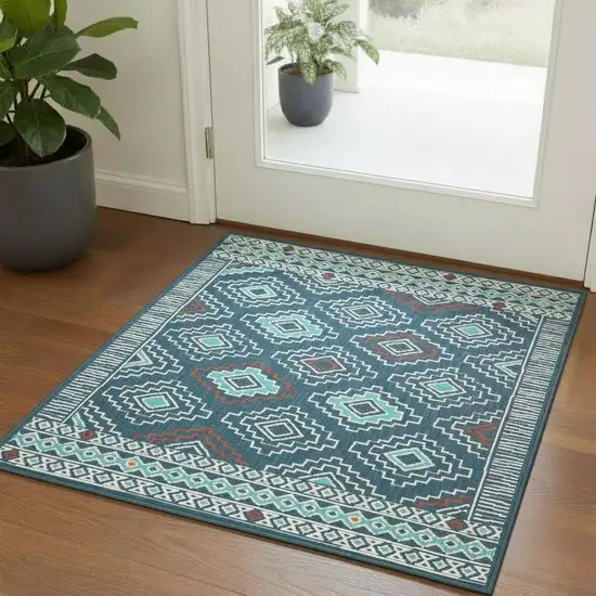 Blue And Off White Tribal Square Rug Photo 1