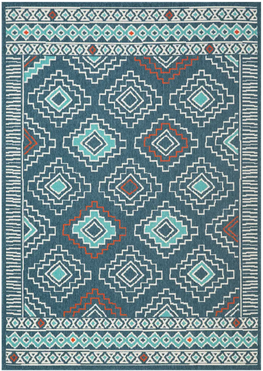 Blue And Off White Tribal Square Rug Photo 2