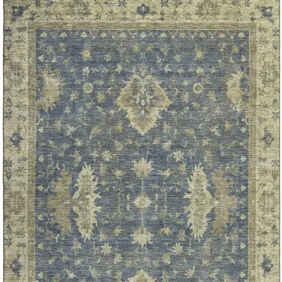 Blue And Olive Green Oriental Washable Area Rug With UV Protection Photo 2