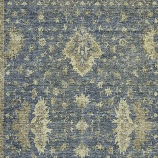Blue And Olive Green Oriental Washable Area Rug With UV Protection Photo 2