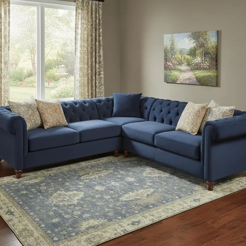 Blue And Olive Green Oriental Washable Area Rug With UV Protection Photo 2