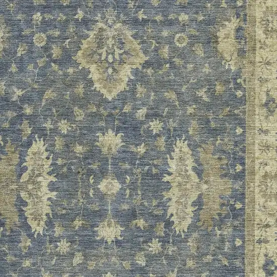 Blue And Olive Green Oriental Washable Area Rug With UV Protection Photo 2