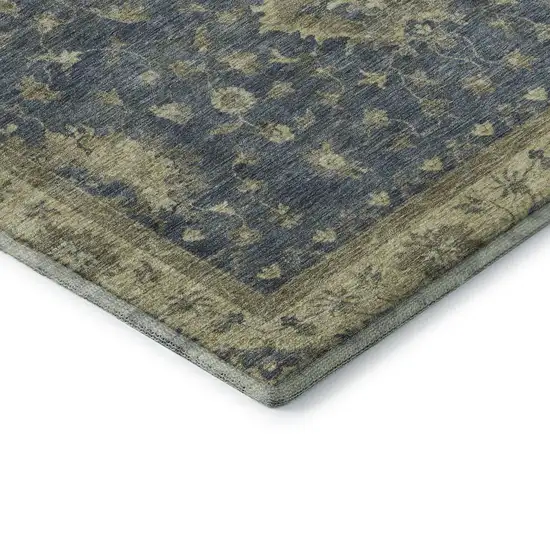Blue And Olive Green Oriental Washable Area Rug With UV Protection Photo 7