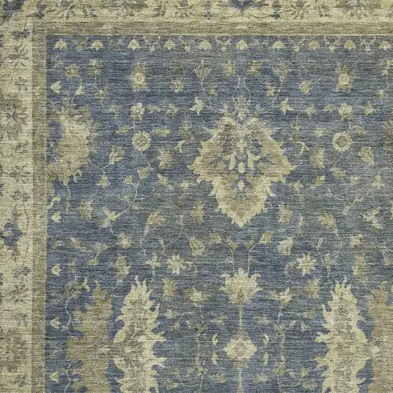 Blue And Olive Green Oriental Washable Area Rug With UV Protection Photo 2