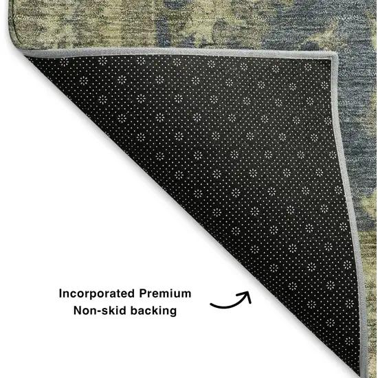 Blue And Olive Green Oriental Washable Area Rug With UV Protection Photo 6