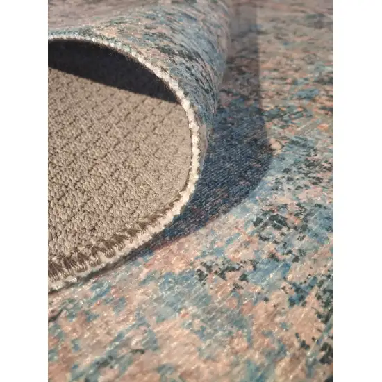 Blue And Orange Abstract Distressed Area Rug Photo 3