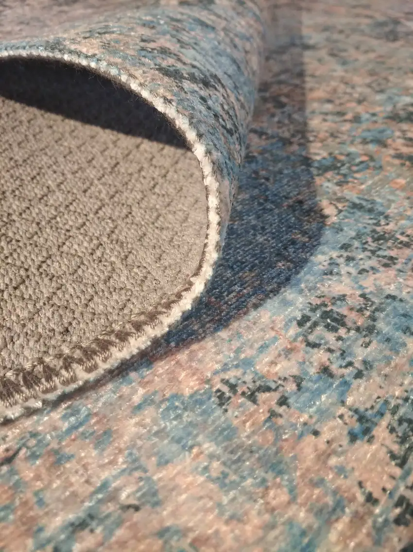 Blue And Orange Abstract Distressed Area Rug Photo 3