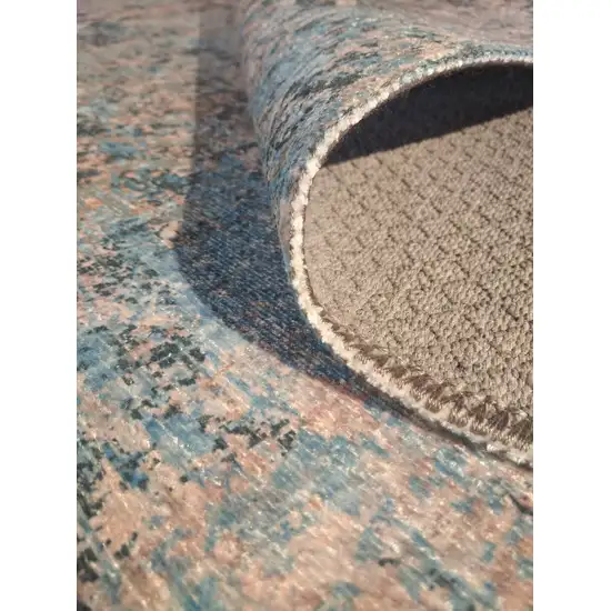 Blue And Orange Abstract Distressed Area Rug Photo 2