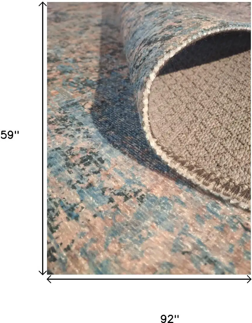 Blue And Orange Abstract Distressed Area Rug Photo 5