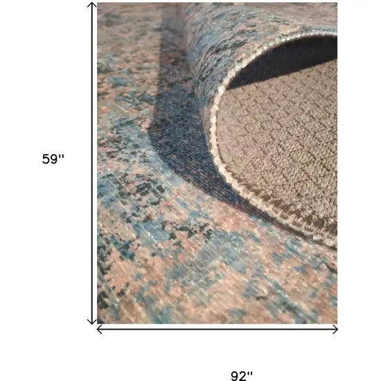 Blue And Orange Abstract Distressed Area Rug Photo 5