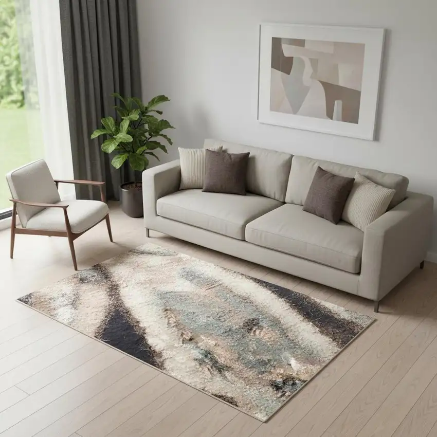 Blue And Orange Abstract Distressed Area Rug Photo 1