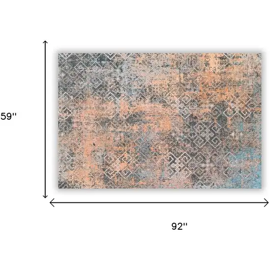Blue And Orange Abstract Distressed Area Rug Photo 7
