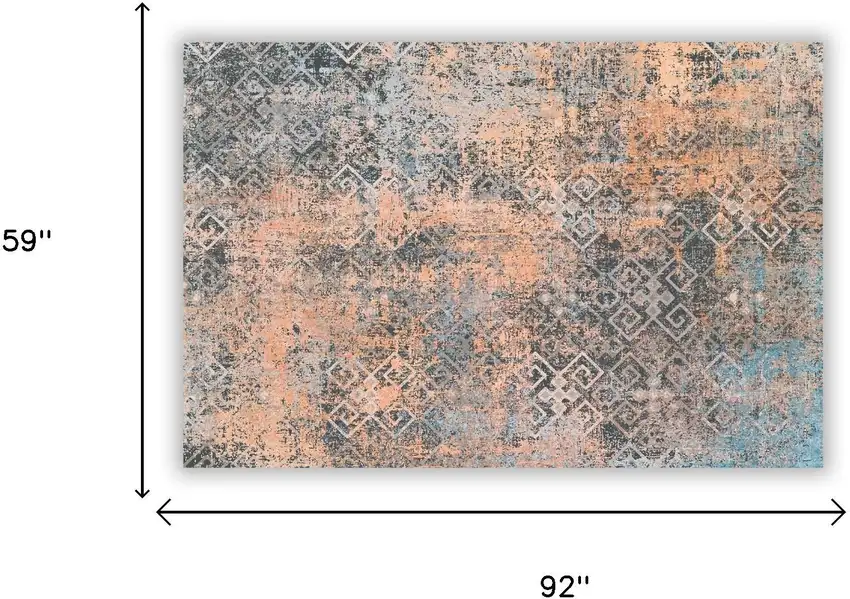 Blue And Orange Abstract Distressed Area Rug Photo 7