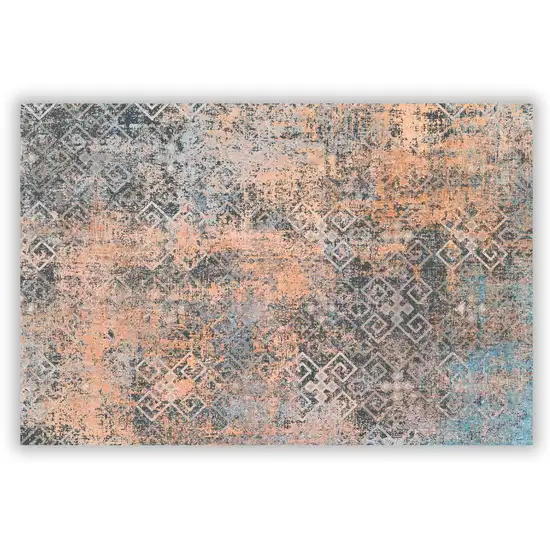 Blue And Orange Abstract Distressed Area Rug Photo 2
