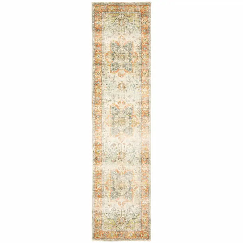 Blue And Orange Abstract Power Loom Stain Resistant Runner Rug Photo 2